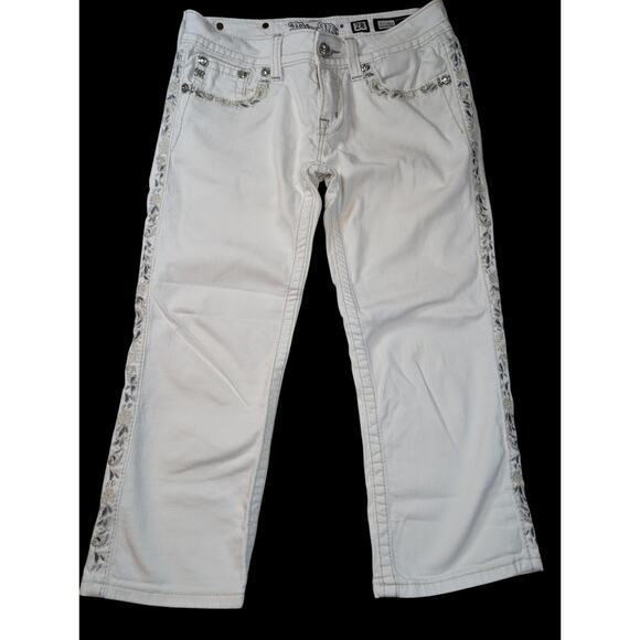 MISS ME Signature Capri Cuffed Womens 28 Embellished White Denim - Picture 1 of 6